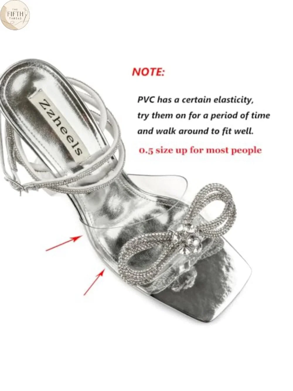 Double Bowknot Crystal Clear Strappy Block Heel Sandals Square Toe
